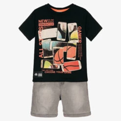Boboli Boys Black & Grey Shorts Set