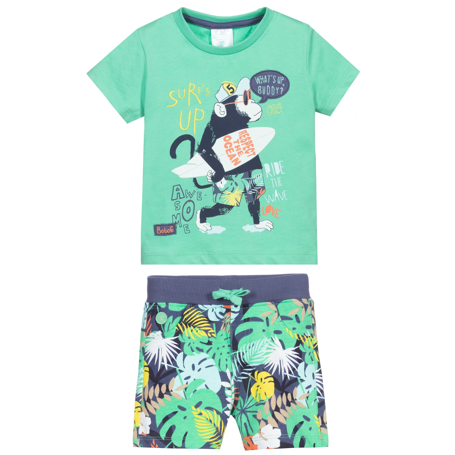 Boboli Boys Green Cotton Shorts Set 2 Boboli Boys Green Cotton Shorts Set - Image 2