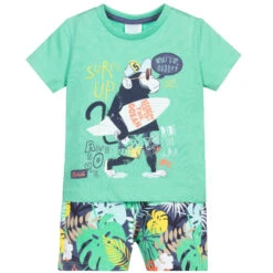 Boboli Boys Green Cotton Shorts Set