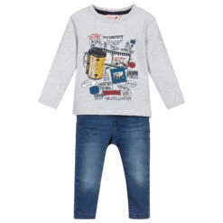 Boboli Boys Grey & Blue Trouser Set