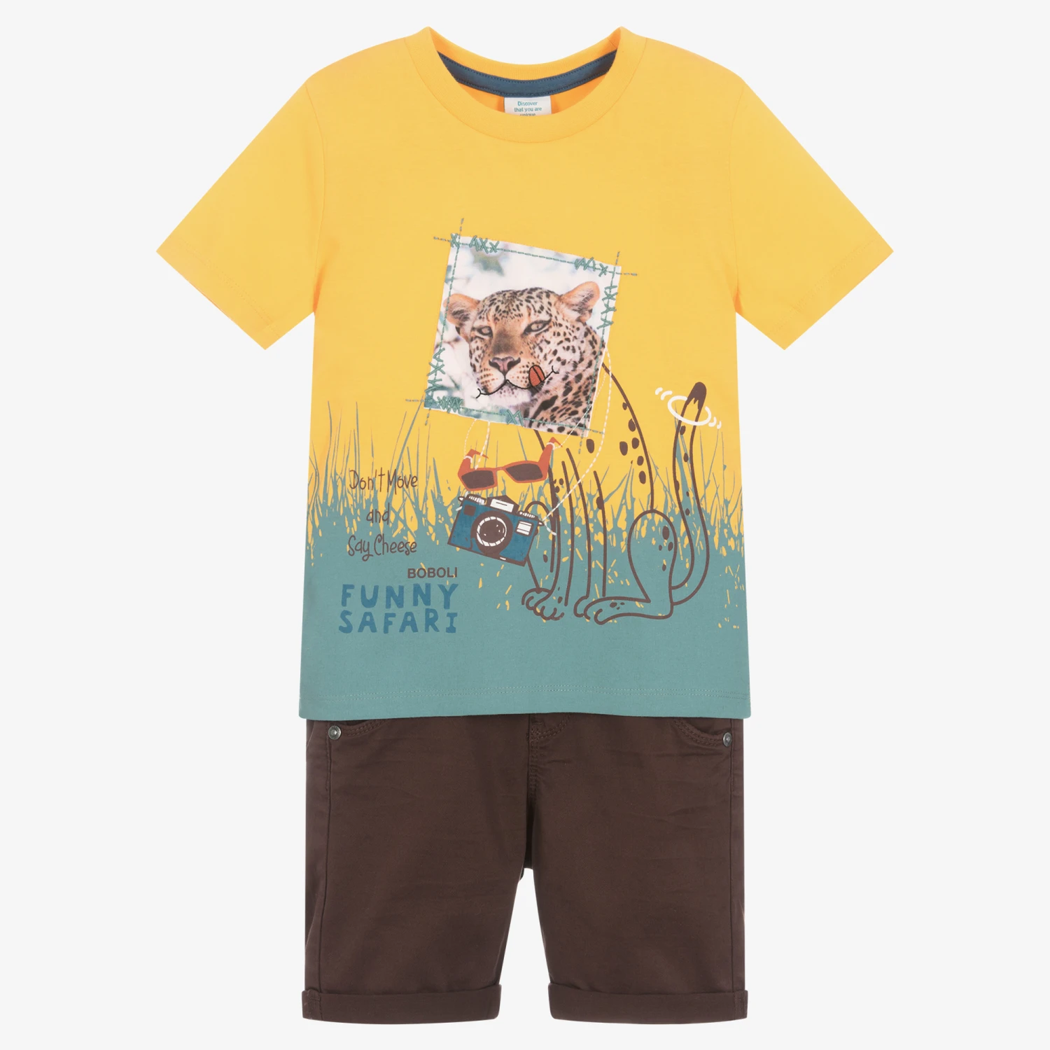 Boboli Boys Yellow Top & Brown Shorts Set 1 Boboli Boys Yellow Top & Brown Shorts Set