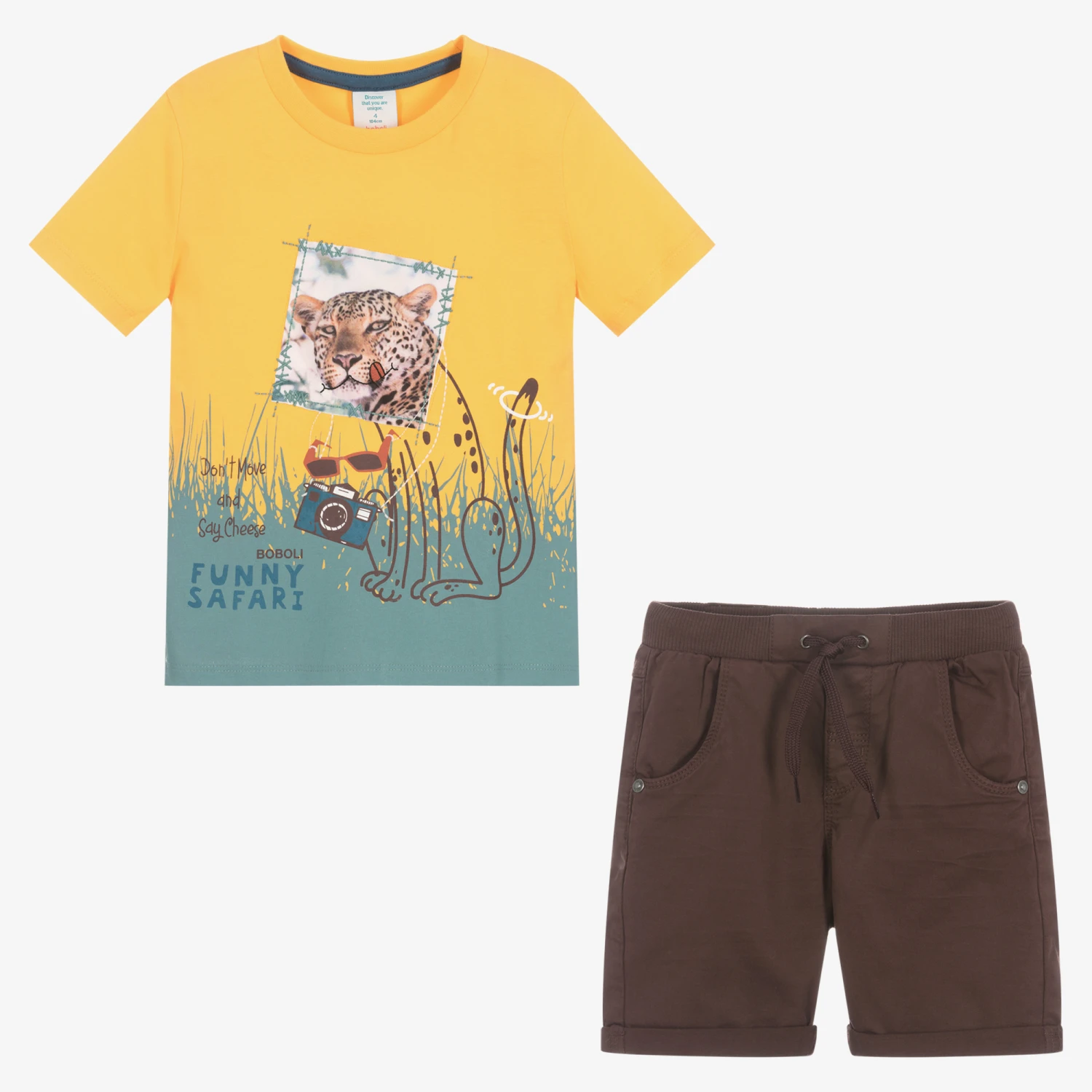 Boboli Boys Yellow Top & Brown Shorts Set 3 Boboli Boys Yellow Top & Brown Shorts Set - Image 3