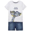 Boboli Grey & Blue Cotton Shorts Set