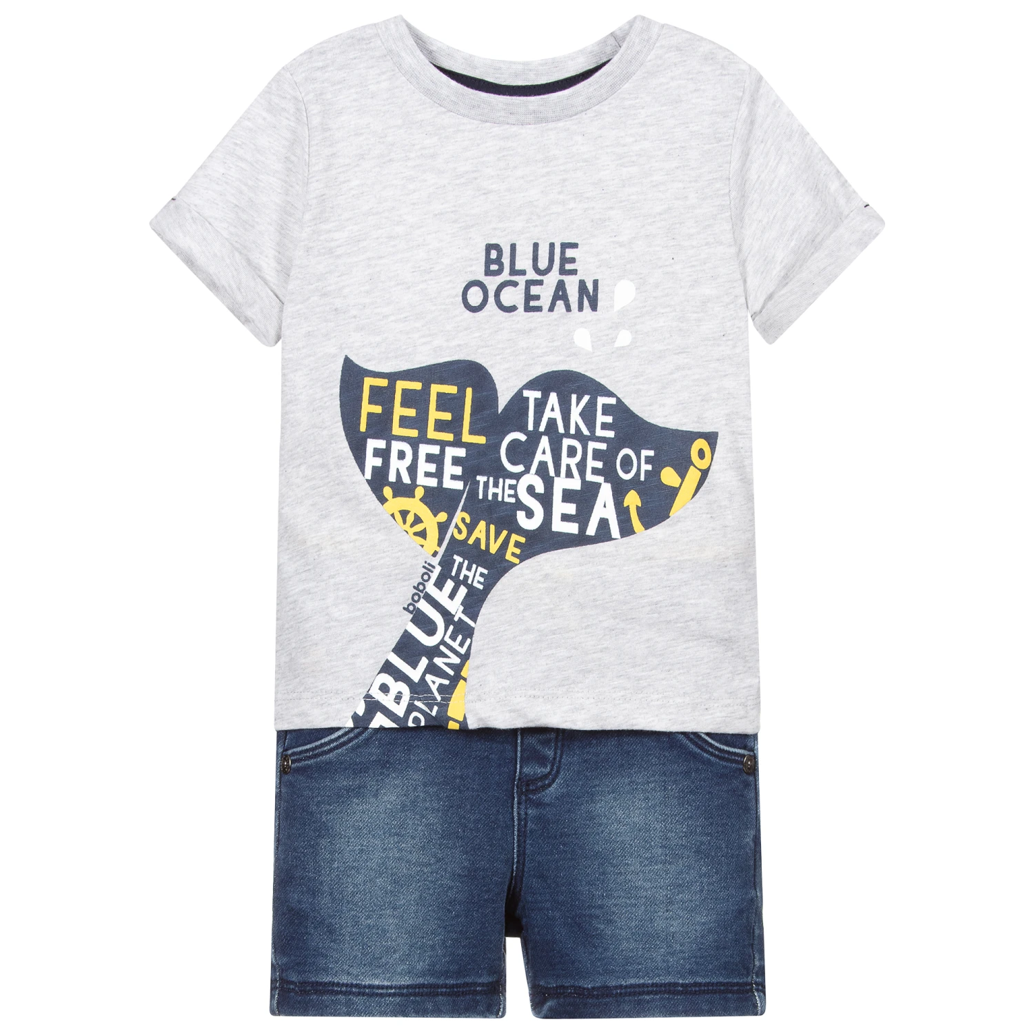 Boboli Grey & Blue Cotton Shorts Set 1 Boboli Grey & Blue Cotton Shorts Set