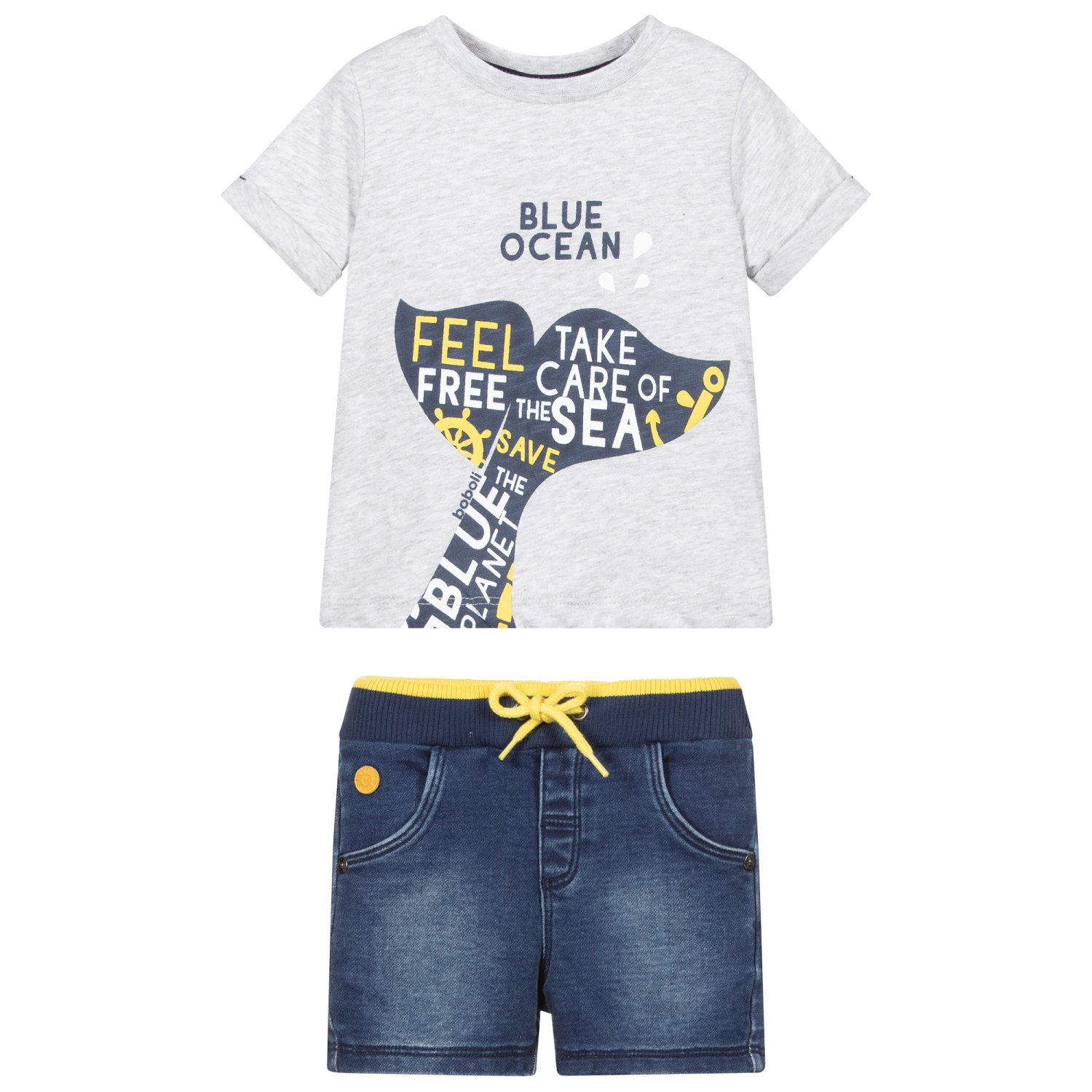Boboli Grey & Blue Cotton Shorts Set 2 Boboli Grey & Blue Cotton Shorts Set - Image 2