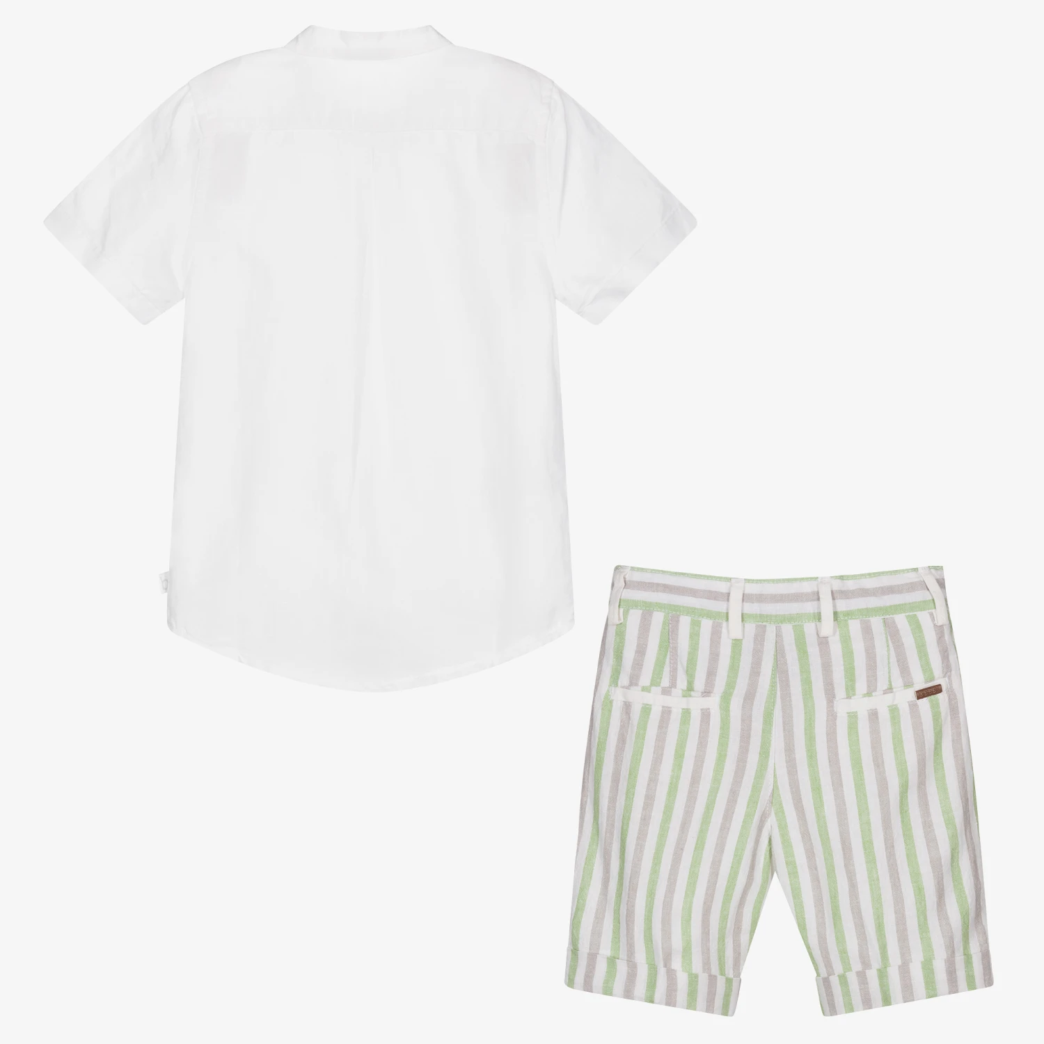 Boboli White & Green Linen Shorts Set 3 Boboli White & Green Linen Shorts Set - Image 3