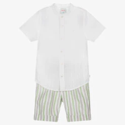 Boboli White & Green Linen Shorts Set