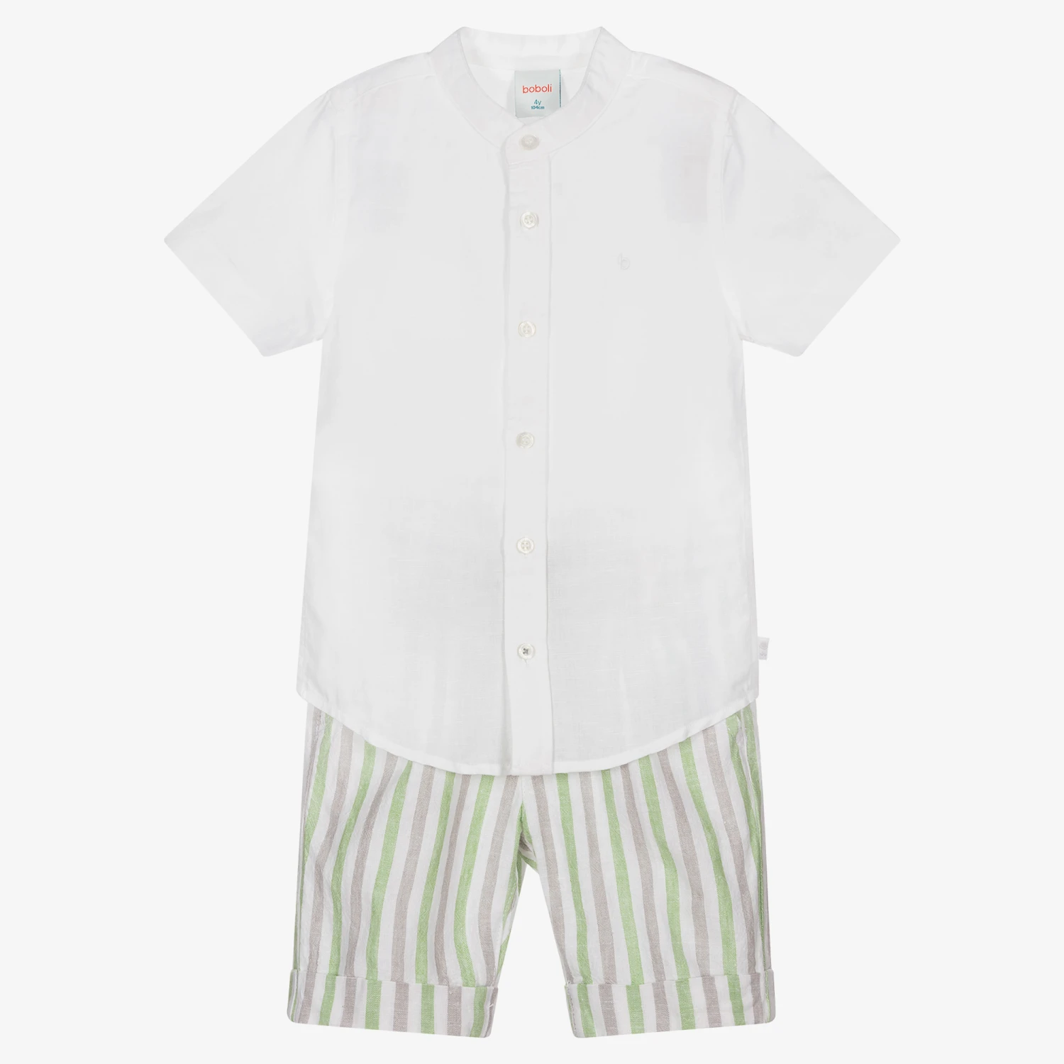Boboli White & Green Linen Shorts Set 1 Boboli White & Green Linen Shorts Set