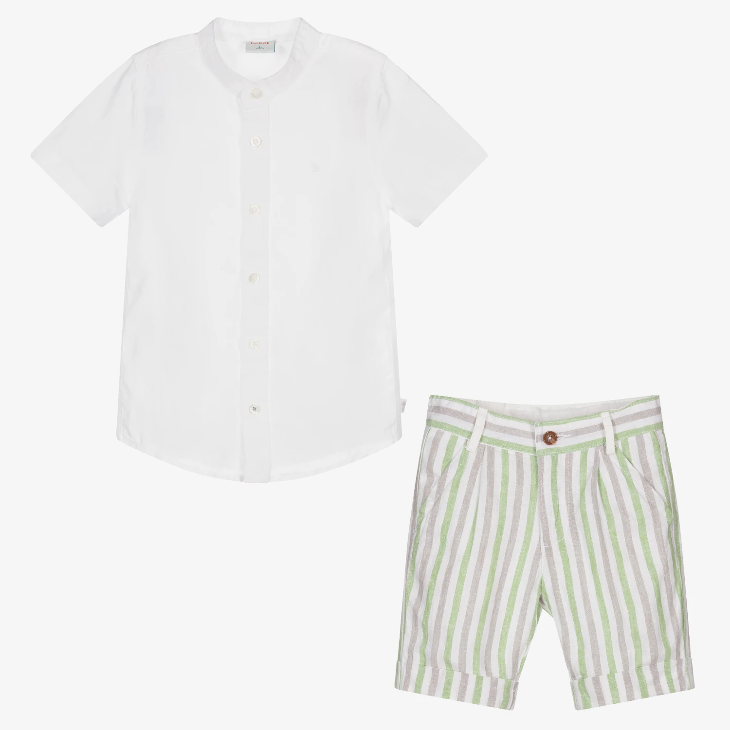 Boboli White & Green Linen Shorts Set 2 Boboli White & Green Linen Shorts Set - Image 2