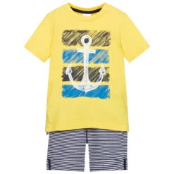 Boboli Yellow & Blue Shorts Set