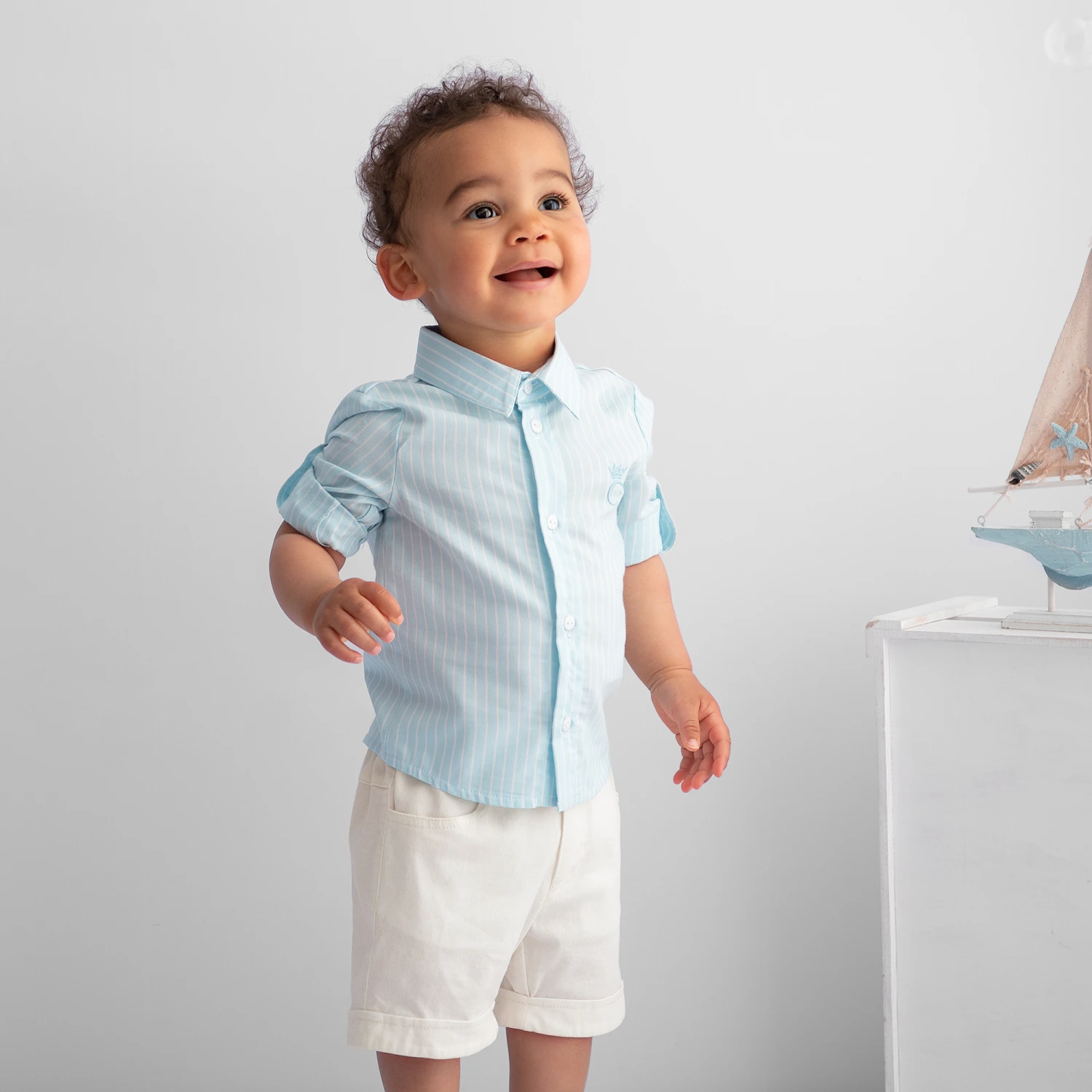 Caramelo Kids Boys Blue & Ivory Shorts Set 2 Caramelo Kids Boys Blue & Ivory Shorts Set - Image 2