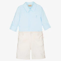 Caramelo Kids Boys Blue & Ivory Shorts Set