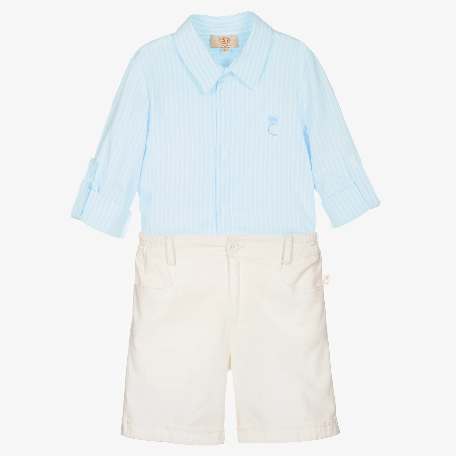Caramelo Kids Boys Blue & Ivory Shorts Set 1 Caramelo Kids Boys Blue & Ivory Shorts Set