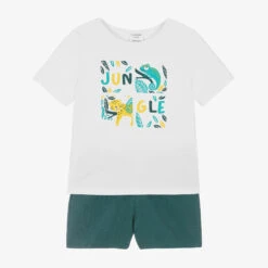 Carrement Beau Carrément Beau Boys Green & White Jungle Print Shorts Set