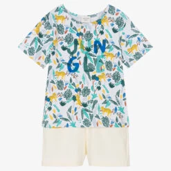 Carrement Beau Carrément Beau Boys White & Ivory Jungle Print Shorts Set