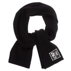 Dolce & Gabbana Black Wool Logo Scarf