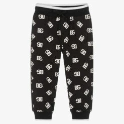 Dolce & Gabbana Boys Black & White Cotton DG Logo Joggers