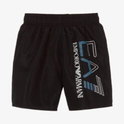 EA7 Emporio Armani Boys Black Logo Swim Shorts