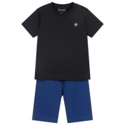 Emporio Armani Black & Royal Blue Shorts Set