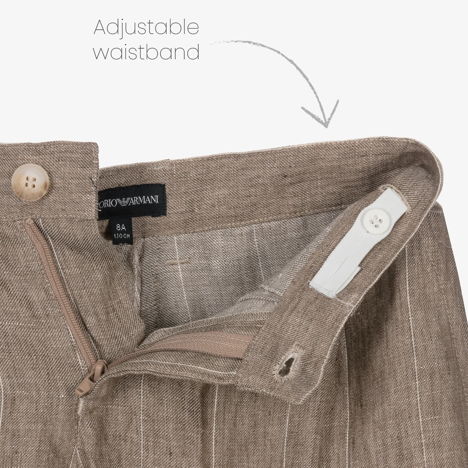 Emporio Armani Boys Beige Striped Linen Shorts 3 Emporio Armani Boys Beige Striped Linen Shorts - Image 3