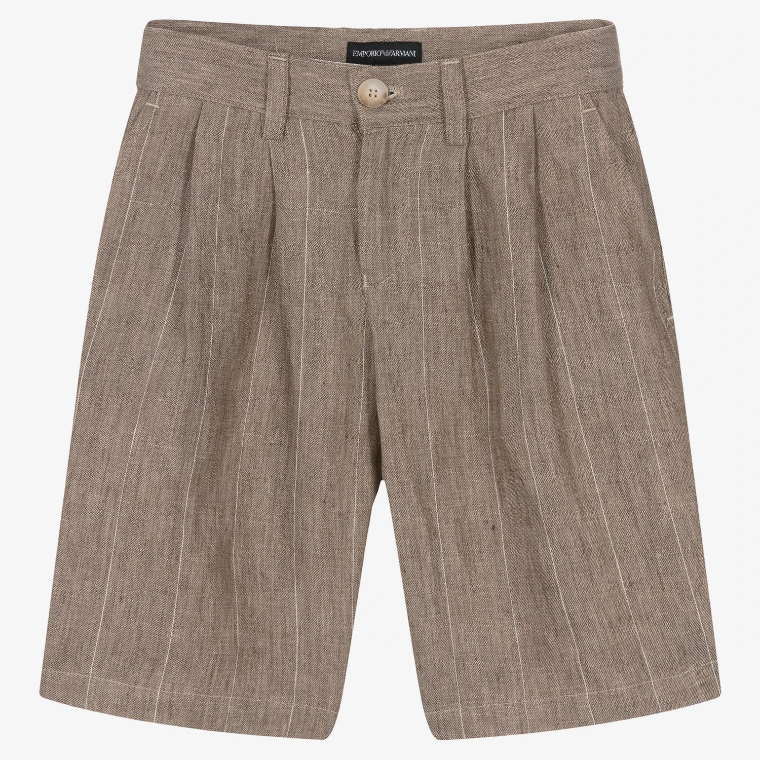 Emporio Armani Boys Beige Striped Linen Shorts 1 Emporio Armani Boys Beige Striped Linen Shorts