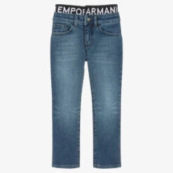 Emporio Armani Boys Blue Denim Logo Waist Insert Jeans