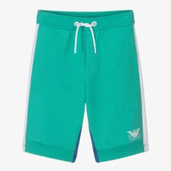 Emporio Armani Boys Green & Blue Colourblock Logo Shorts