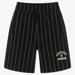 Emporio Armani Boys Navy Blue Pin Stripe Cotton Shorts