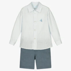 Foque Boys Blue Linen Shorts Set