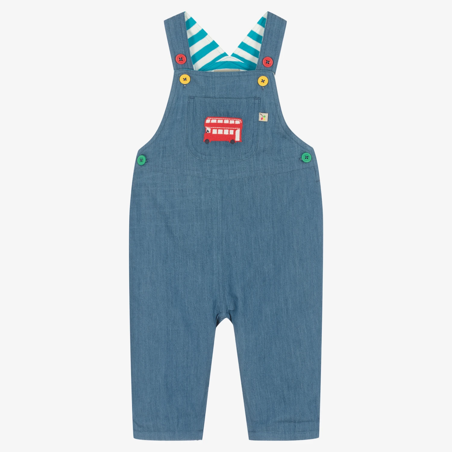 Frugi Blue Organic Cotton Bus Dungarees 1 Frugi Blue Organic Cotton Bus Dungarees