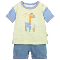 FS Baby Blue & Green Cotton Shorts Set