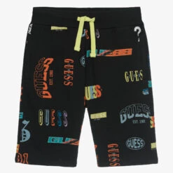 Guess Boys Black Logo Cotton Shorts