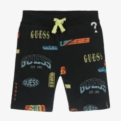 Guess Boys Black Logo Print Shorts