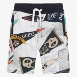 Guess Boys White Printed Cotton Shorts