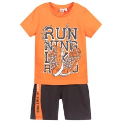 IDO Baby Orange & Black Shorts Set