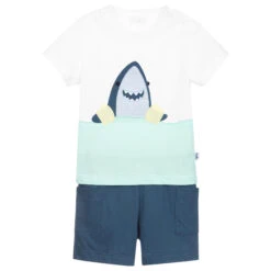 Il Gufo Blue & White Cotton Shorts Set