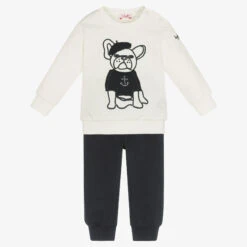 Il Gufo Boys Ivory & Blue Cotton Tracksuit