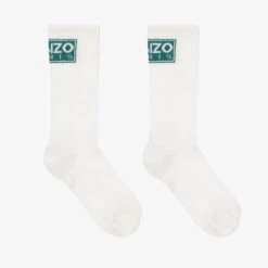 KENZO KIDS Ivory Cotton Logo Socks