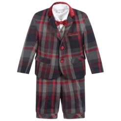 Kidiwi Boys Grey & Red Tartan Suit
