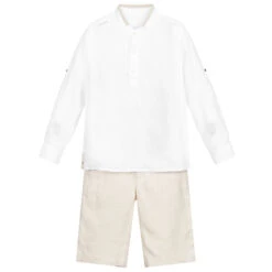 Lapin House Boys Beige Linen Shorts Set