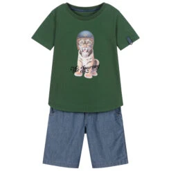 Lapin House Boys Green & Blue Shorts Set