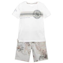 Lapin House White & Beige Shorts Set