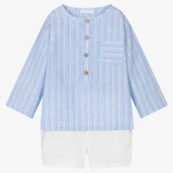 Laranjinha Boys Blue & White Stripe Shorts Set