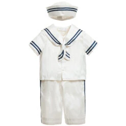 Little Darlings Occasion Baby Boys Ivory Silk Sailor Suit & Hat
