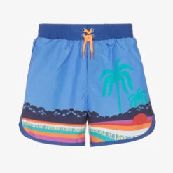 MARC JACOBS Boys Blue Palm Tree Logo Swim Shorts