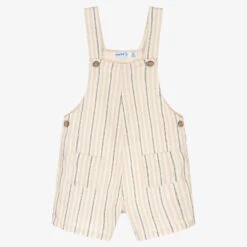 Mayoral Boys Beige Stripe Cotton & Linen Dungarees