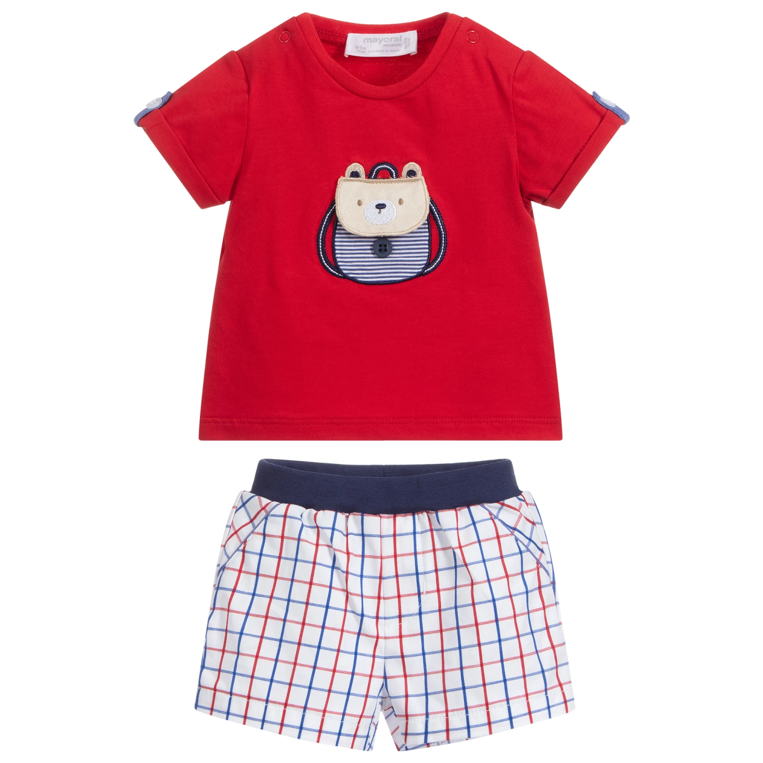 Mayoral Newborn Red & Blue Cotton Shorts Set 2 Mayoral Newborn Red & Blue Cotton Shorts Set - Image 2