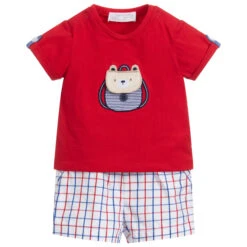Mayoral Newborn Red & Blue Cotton Shorts Set
