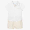 Mayoral White & Beige Linen Shorts Set