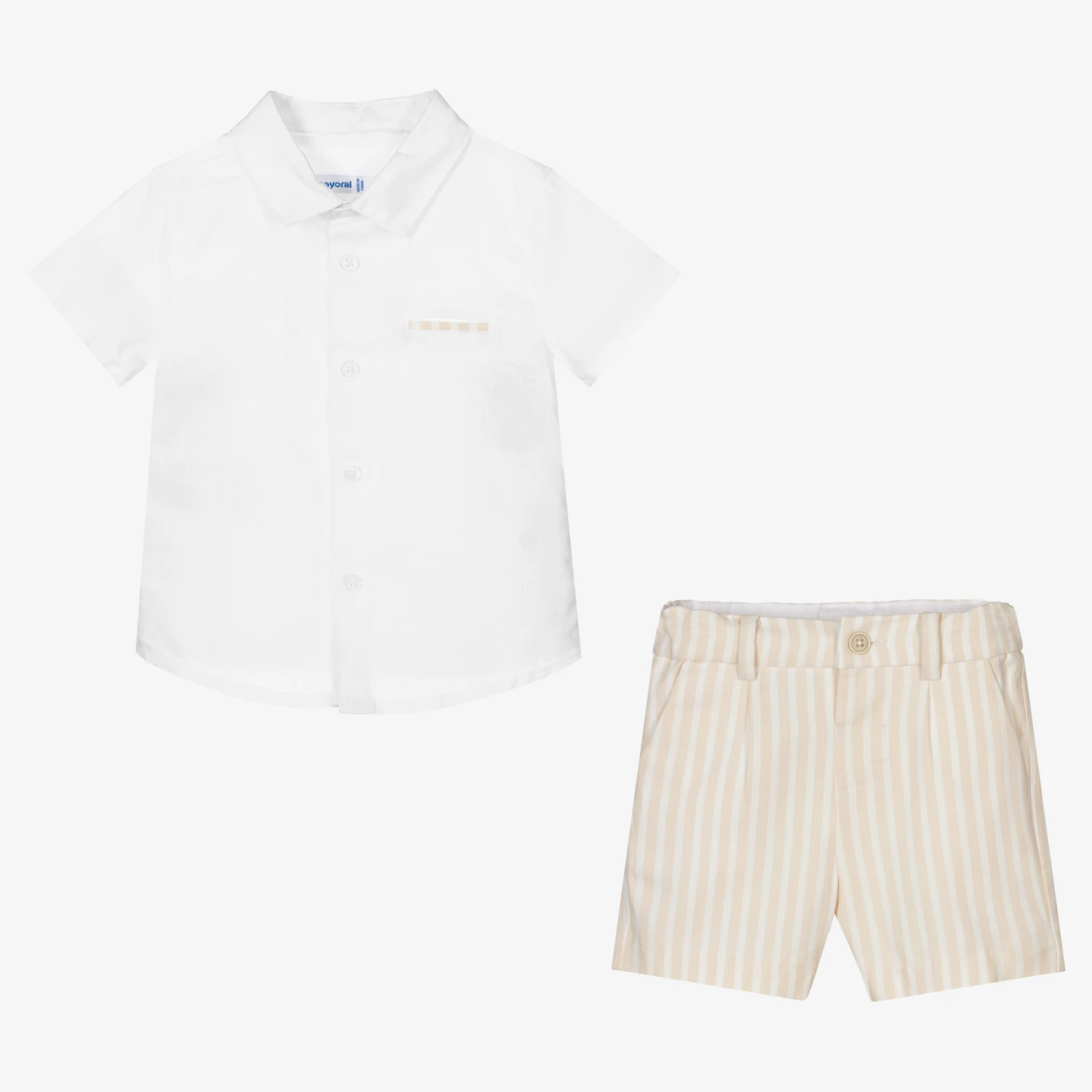 Mayoral White & Beige Linen Shorts Set 2 Mayoral White & Beige Linen Shorts Set - Image 2